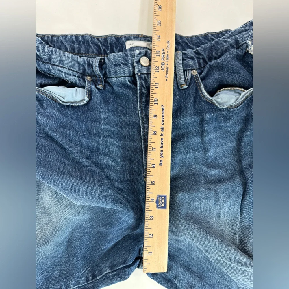 Good American Jeans Women's 15 Good Boy Side Fringed‎ Straight Leg Denim Blue